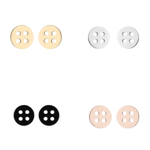 Minimalist button-shaped stainless steel stud earrings in gold, silver, black, and rose gold
