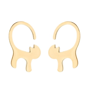 Detailed view of cat-shaped gold stud earrings with a polished minimalist finish