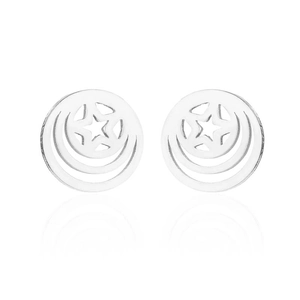 Boucles d'oreilles rondes géométriques en acier inoxydable poli avec étoile évidée