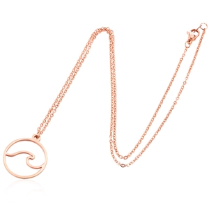 Elegante collana in acciaio inossidabile oro rosa con ciondolo a onda circolare cava