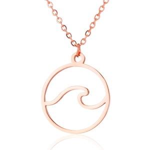 Elegante collana in acciaio inossidabile oro rosa con ciondolo a onda minimalista