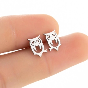 Boucles d'oreilles hibou mignonnes en acier inoxydable poli pour femmes