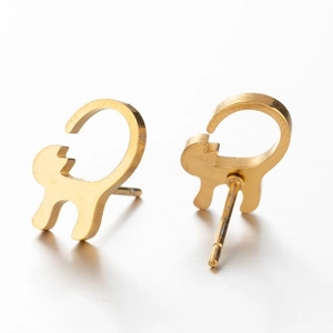 Minimalist cat stud earrings in brushed gold finish stainless steel jewelry for women