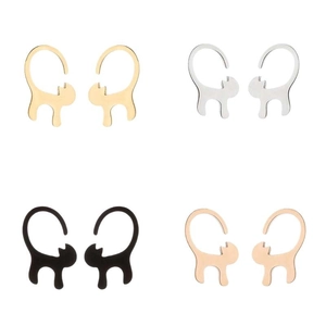 Minimalist cat contour hoop earrings in gold silver black and rose gold finishes