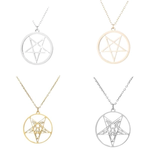 Gothic punk stainless steel pentagram and goat head necklaces in gold and silver set