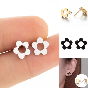 Flower Stud Earrings Stainless Steel Hollow Petal Design Minimalist Fashion Jewelry For Women