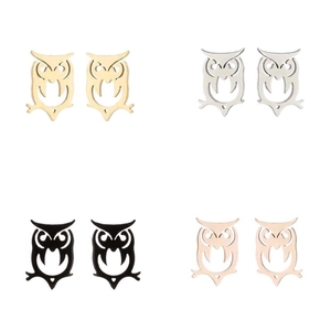 Set de boucles d'oreilles hibou en acier inoxydable doré, argenté, noir et or rose évidé
