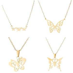 Minimalist gold stainless steel butterfly pendant necklace set with four distinct designs