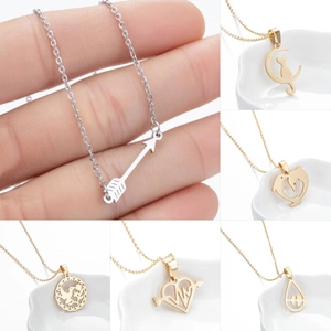 Stainless Steel Necklace Minimalist Hollow Arrow Moon Cat Heart EKG Bird Pendant Jewelry Accessory For Women