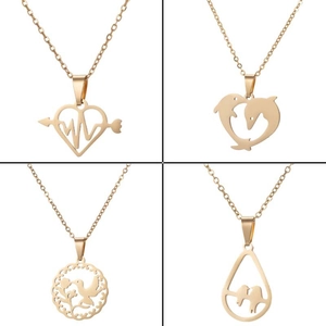 Set of four gold stainless steel pendants featuring heart, dolphin, and nature cutouts