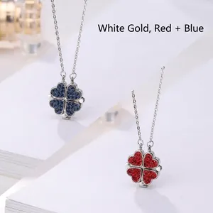 Collier trèfle à deux styles avec pendentifs en forme de cœur rouge et bleu cristal