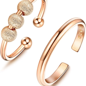 Rose gold S925 sterling silver fidget rings set with adjustable open band and frosted beads