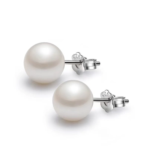Round Artificial Pearl Stud Earrings With 925 Sterling Silver Earring Post Vintage Elegant Jewelry For Women
