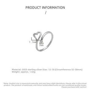S925 sterling silver heart ring specifications with 7.7mm height and 1.42g weight