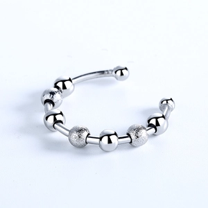 Minimalist S925 sterling silver spinning anxiety ring with polished and frosted beads
