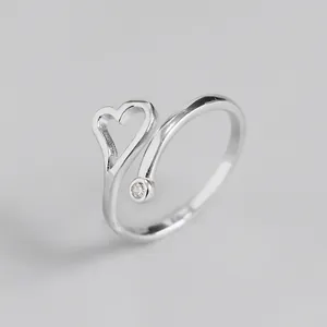 Open Adjustable Ring With Hollow Heart And Zircon Stone Elegant Fashion Jewelry Gift For Women
