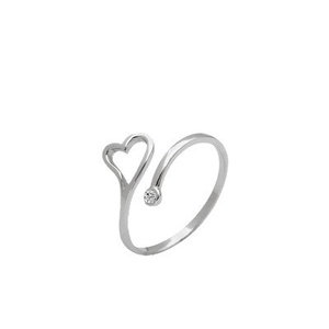 Adjustable silver heart ring featuring a hollow heart design and a sparkling zircon stone