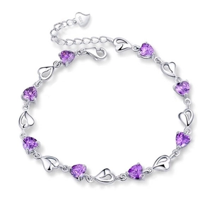 Bracelet Coeur En Cuivre Plaqué Argent Avec Zircone Cubique En Forme De Coeur Chaîne D'extension Réglable Pour Femmes Filles