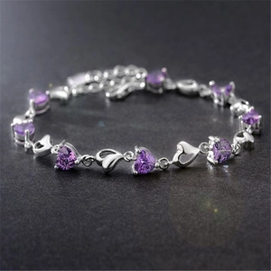 Bracelet coeur en argent pour femme avec cristal bleu et pierres de zircon scintillantes