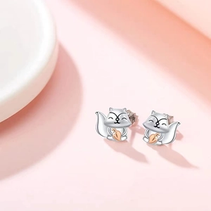 Cute S925 sterling silver kangaroo earrings with a delicate rose gold leaf accent