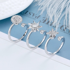 Rotierende Fidget Ringe Kupfer Zirkon Sonnenblume Stern Mond Verstellbarer Offener Schmuck Zum Stressabbau
