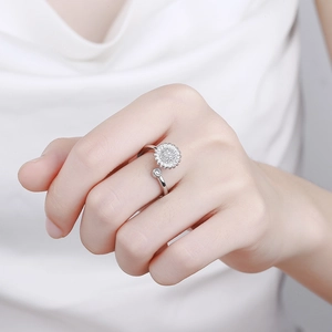 Verstellbares silbernes Sonnenblumen-Drehring-Set mit Zirkonia für Damen und Herren