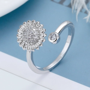 Drehbarer Sonnenblumenring mit Zirkonia-Steinen und verstellbarem Band für Damen Design