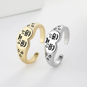 Bague Ouverte Cœur Visage Qui Pleure Cuivre Sad Emoji Expressif Rétro Réglable Bijoux De Doigt Cadeau