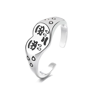 Bague ouverte vintage en argent avec motif cœur triste et visage qui pleure