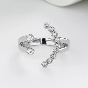 Minimalist silver smiley face open ring with sparkling cubic zirconia inlay accents