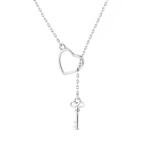 Elegant adjustable Y-necklace with silver infinity key and hollow heart pendant