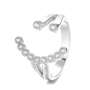 925 silver open ring featuring a double-track design with white cubic zirconia stones