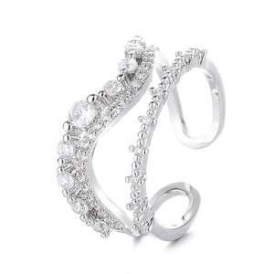 Silver wavy multi-layer stackable ring featuring sparkling white cubic zirconia stones