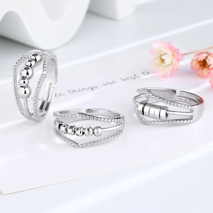 Lot de bagues d'anxiété réglables en argent S925 avec perles rotatives sur socle