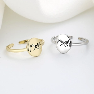 Minimalist adjustable pinky swear couple rings in gold and silver finish for lovers