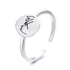 S925 sterling silver open ring featuring minimalist hand-holding line art design
