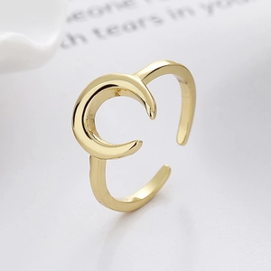 Minimalist Crescent Moon Open Ring Copper Adjustable Geometric Finger Jewelry For Women Simple Versatile Style