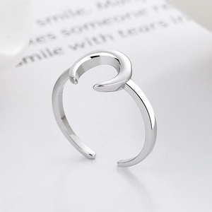 Polished silver moon shaped minimalist open ring for women with adjustable design
