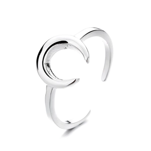 Minimalist silver moon open ring for women with polished crescent moon design