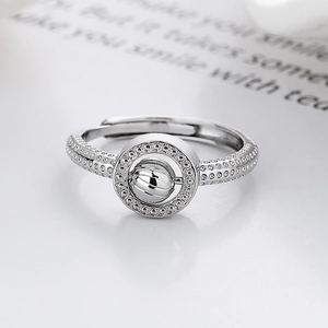 Bague rotative en argent s925 anti-stress avec relief grainé et anneau ajustable
