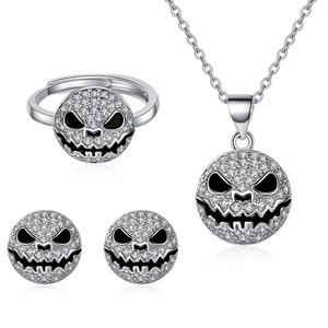 Hip hop jewelry set featuring iced-out pumpkin pendant necklace, ring and stud earrings