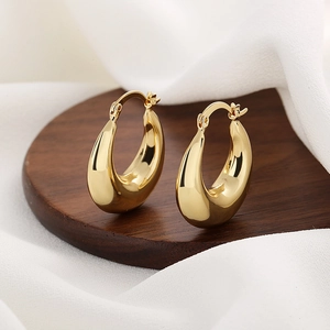 Chunky Teardrop Hoop Earrings Copper 18K Gold Plated Minimalist Geometric High Polished Jewelry For Women