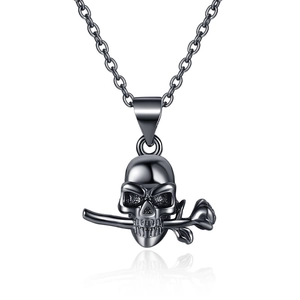 Pendentif tête de mort rétro hip-hop avec rose en bouche et chaîne croisée style gothique