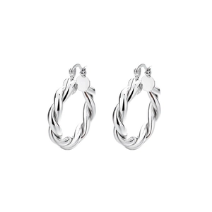 Créoles torsadées en argent poli avec un design minimaliste à motif de corde géométrique