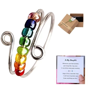 Regenbogenperlen Anti-Angst-Ring zum Drehen mit Geschenkbox und Wunschkarte