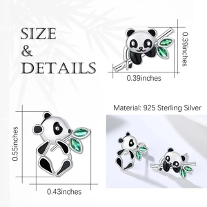 Detailed size and material guide for 925 sterling silver panda and bamboo stud earrings