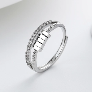 Anello Anti Ansia Per Donna Rame Con Zirconi Cubici A Strati Perline Rotanti Gioielli Per Dita Regolabili