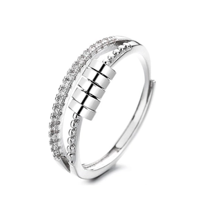 Anello girevole anti-stress in argento con cristalli e quattro perline mobili da donna