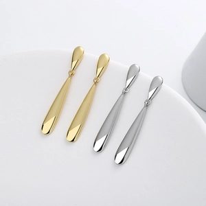 Polished geometric teardrop dangle earrings in gold and silver mirror finish