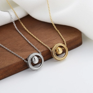 Minimalist ring orbit pendant necklaces in gold and silver finish for women